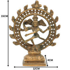 Brass Nataraja Idol | Lord Shiva Dancing Murti, Ananda Tandava Sculpture, Chidambaram Natesa Statue for Home Temple & Decor, Brown, 6 Inch, 1 Piece