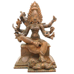 Handcrafted Bronze Chamundeshwari Idol | Panchaloha Durga Murti | Mahishasuramardini, Chamundi Mata, South Indian Temple Goddess Statue, Brown, 5.5 Inch, 1 Piece