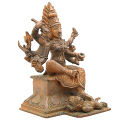 Handcrafted Bronze Chamundeshwari Idol | Panchaloha Durga Murti | Mahishasuramardini, Chamundi Mata, South Indian Temple Goddess Statue, Brown, 5.5 Inch, 1 Piece