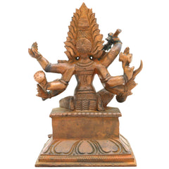 Handcrafted Bronze Chamundeshwari Idol | Panchaloha Durga Murti | Mahishasuramardini, Chamundi Mata, South Indian Temple Goddess Statue, Brown, 5.5 Inch, 1 Piece