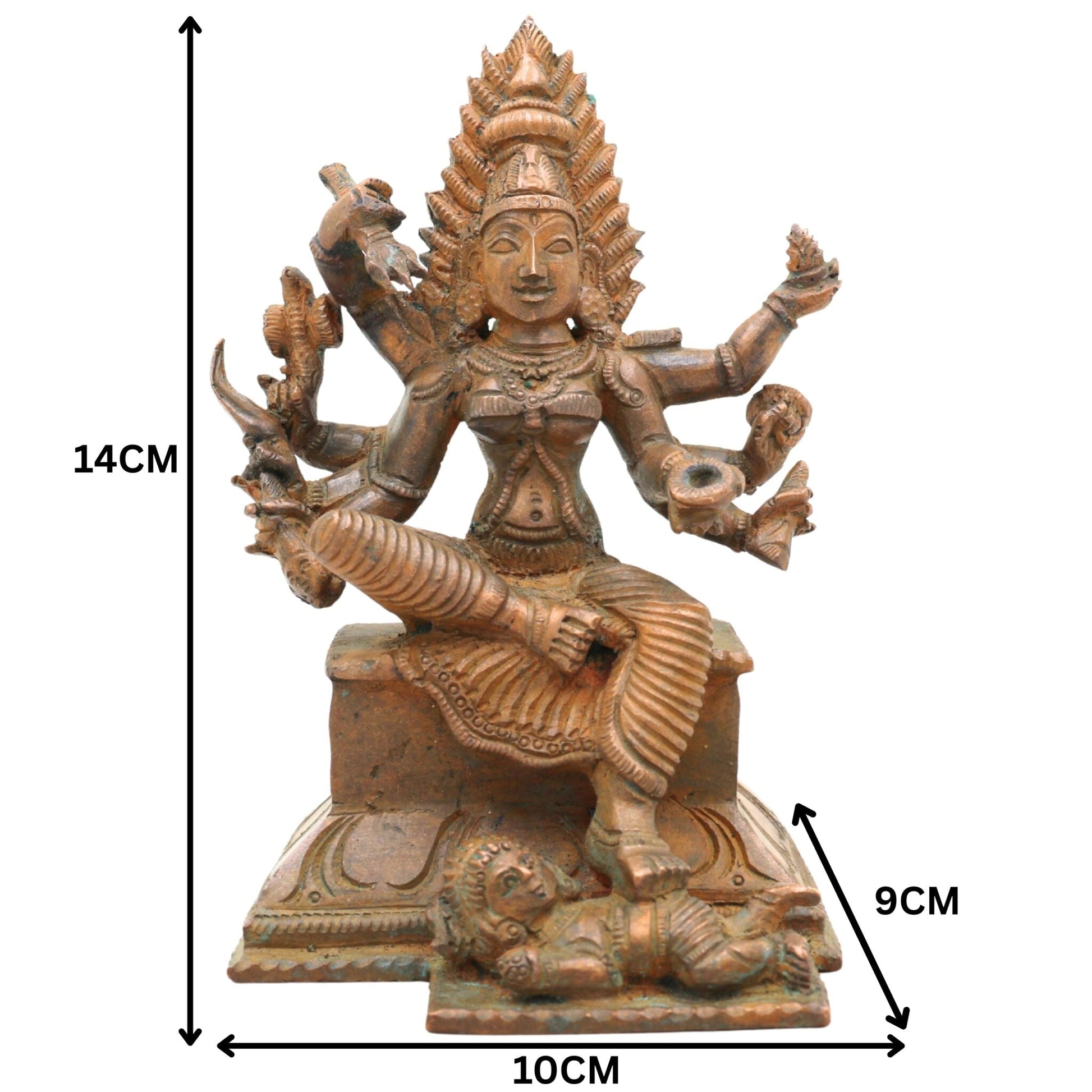 Handcrafted Bronze Chamundeshwari Idol | Panchaloha Durga Murti | Mahishasuramardini, Chamundi Mata, South Indian Temple Goddess Statue, Brown, 5.5 Inch, 1 Piece
