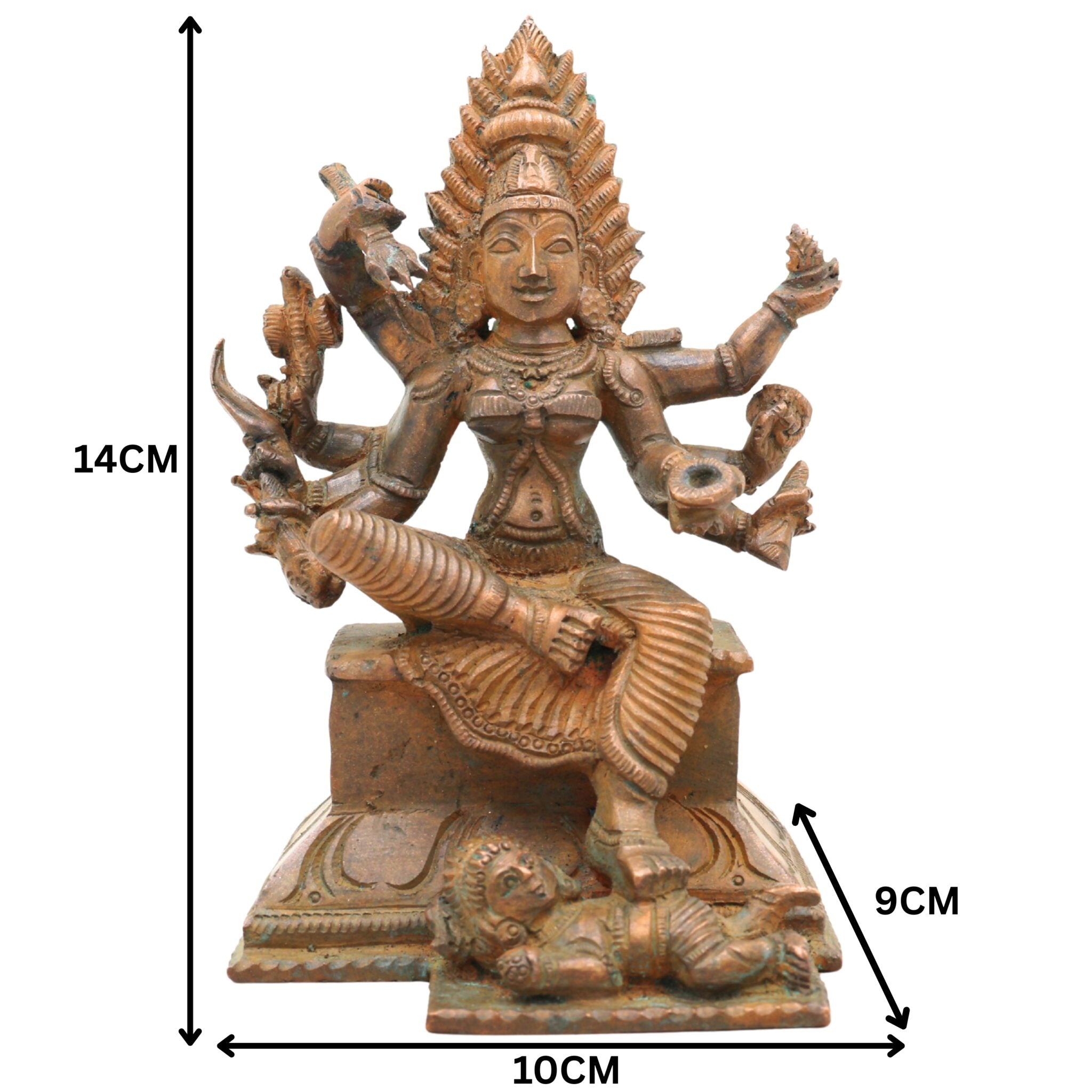Handcrafted Bronze Chamundeshwari Idol | Panchaloha Durga Murti | Mahishasuramardini, Chamundi Mata, South Indian Temple Goddess Statue, Brown, 5.5 Inch, 1 Piece