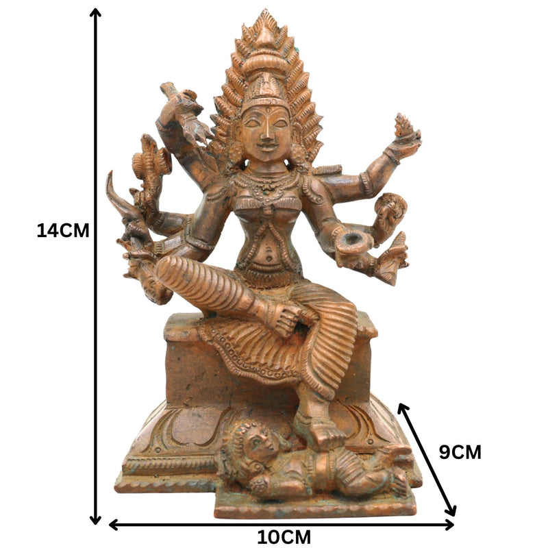 Handcrafted Bronze Chamundeshwari Idol | Panchaloha Durga Murti | Mahishasuramardini, Chamundi Mata, South Indian Temple Goddess Statue, Brown, 5.5 Inch, 1 Piece