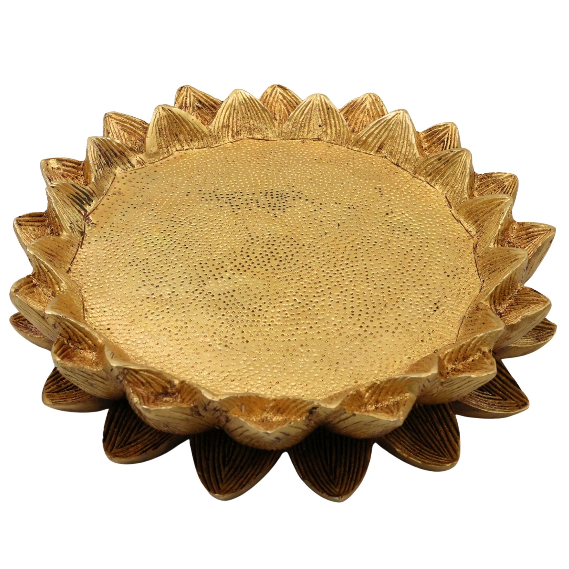 Brass Lotus Chowki Kamal Aasan Pooja Base, Peetal Pital Pittala Ashtadhatu Murti Seat for Lakshmi Ganesha Vishnu Saraswati Krishna Durga Shiva Lingam Radha Krishna Balaji, Gold, 2 Inch, 1 Piece