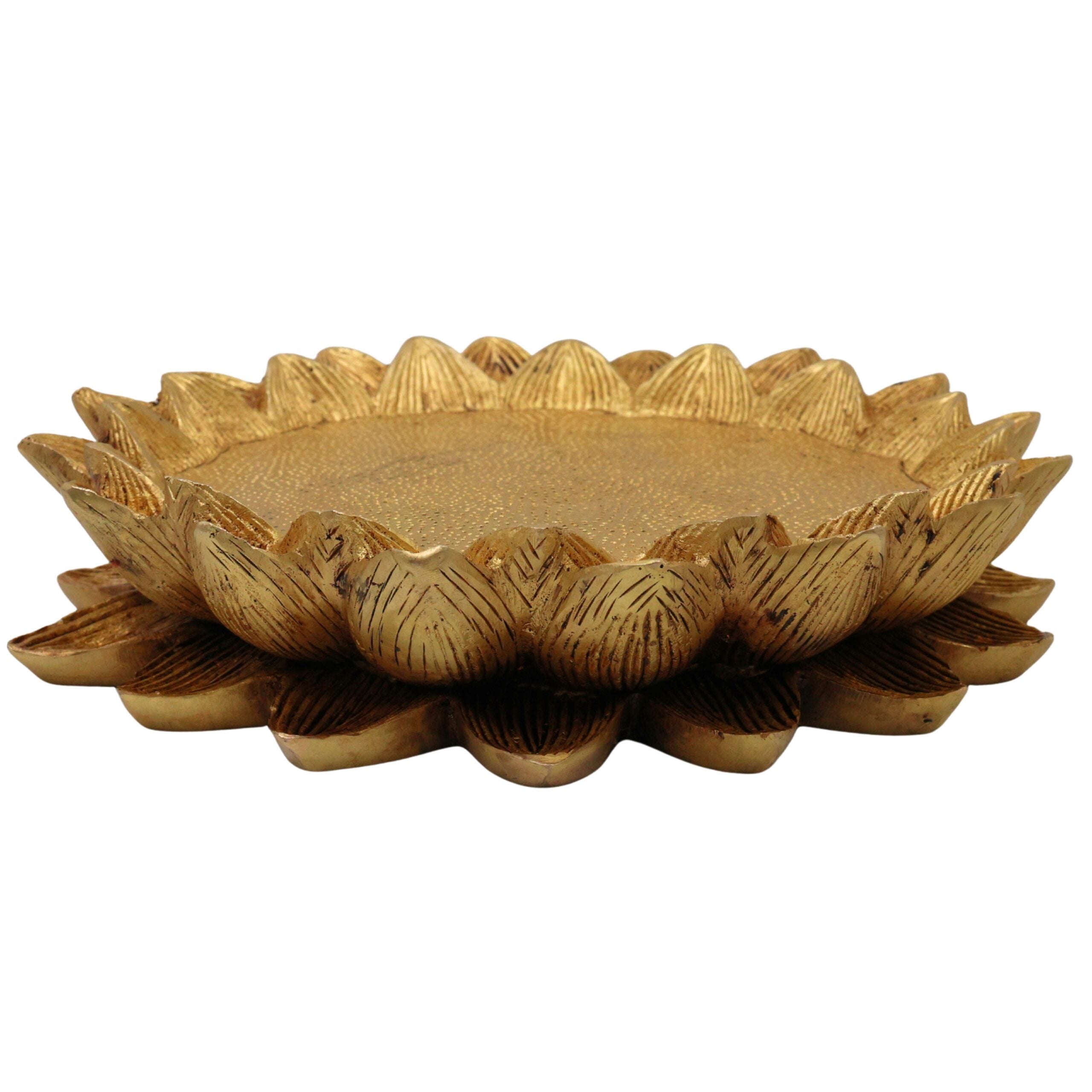 Brass Lotus Chowki Kamal Aasan Pooja Base, Peetal Pital Pittala Ashtadhatu Murti Seat for Lakshmi Ganesha Vishnu Saraswati Krishna Durga Shiva Lingam Radha Krishna Balaji, Gold, 2 Inch, 1 Piece