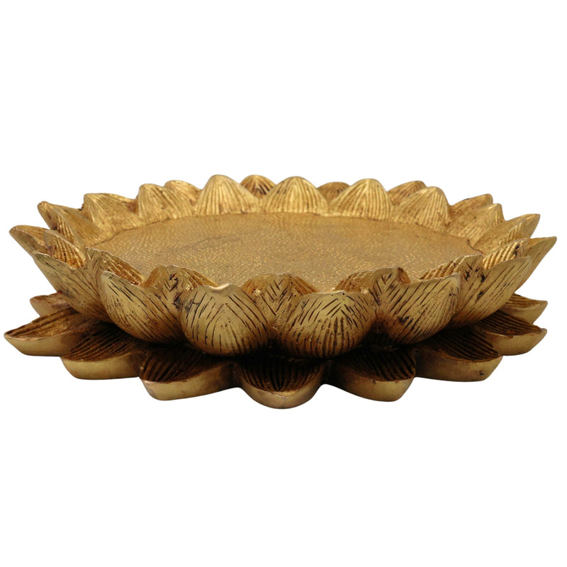 Brass Lotus Chowki Kamal Aasan Pooja Base, Peetal Pital Pittala Ashtadhatu Murti Seat for Lakshmi Ganesha Vishnu Saraswati Krishna Durga Shiva Lingam Radha Krishna Balaji, Gold, 2 Inch, 1 Piece