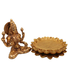 Brass Lakshmi on Lotus Idol, Shri Maha Lakshmi Maa Murti, Padma Lakshmi Statue, Mahalakshmi Figurine for Puja, Home Decor & Gifts, Gold, 10 Inch, 1 Piece