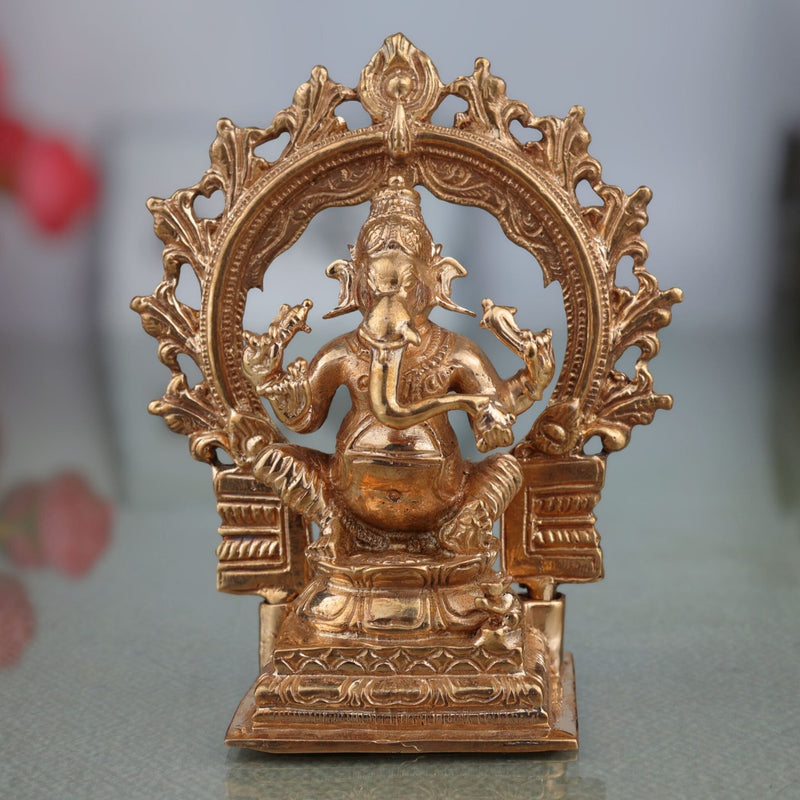 Handcrafted Bronze Ganesha Idol, Ganapati Vinayaka Murti, Siddhivinayak Statue, Panchaloha, Chola Art, Home Decor, Temple Sculpture, Brown, 4 Inch, 1 Piece