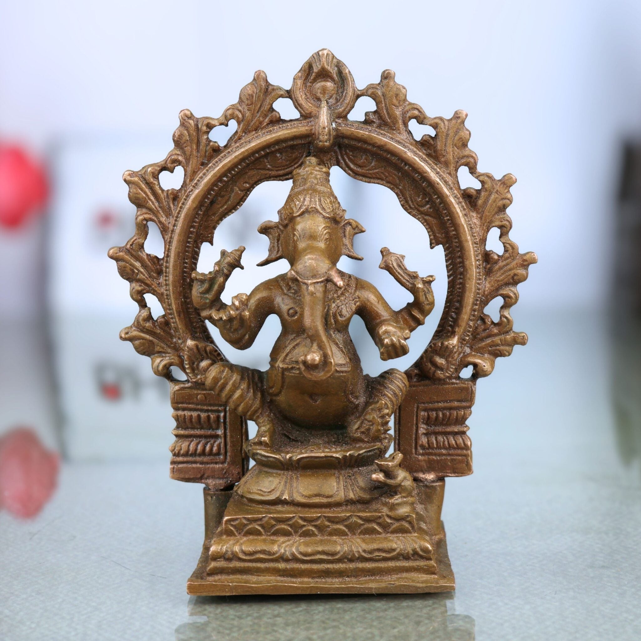 Handmade Bronze Ganesha Idol, Panchaloha Vinayaka Murti, Siddhivinayak Ganapati Statue, Ekadanta Vighnaharta Figurine, Chola Art, Brown, 4 Inch, 1 Piece
