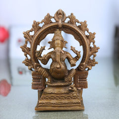 Handmade Bronze Ganesha Idol, Panchaloha Vinayaka Murti, Siddhivinayak Ganapati Statue, Ekadanta Vighnaharta Figurine, Chola Art, Brown, 4 Inch, 1 Piece