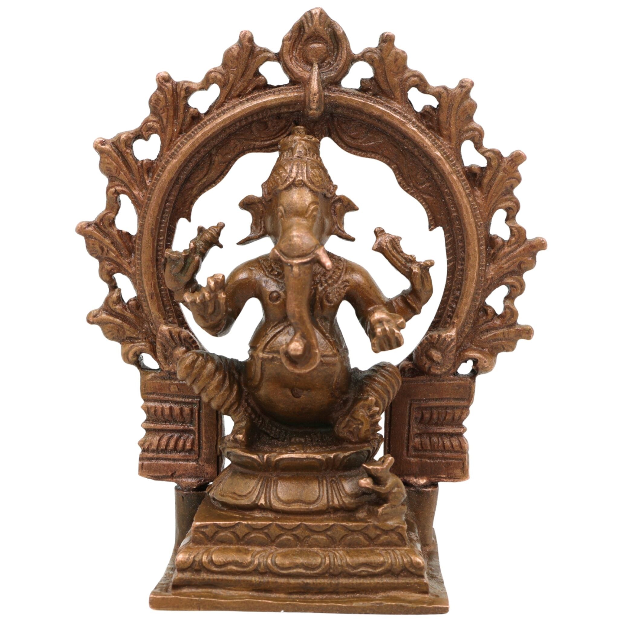 Handmade Bronze Ganesha Idol, Panchaloha Vinayaka Murti, Siddhivinayak Ganapati Statue, Ekadanta Vighnaharta Figurine, Chola Art, Brown, 4 Inch, 1 Piece