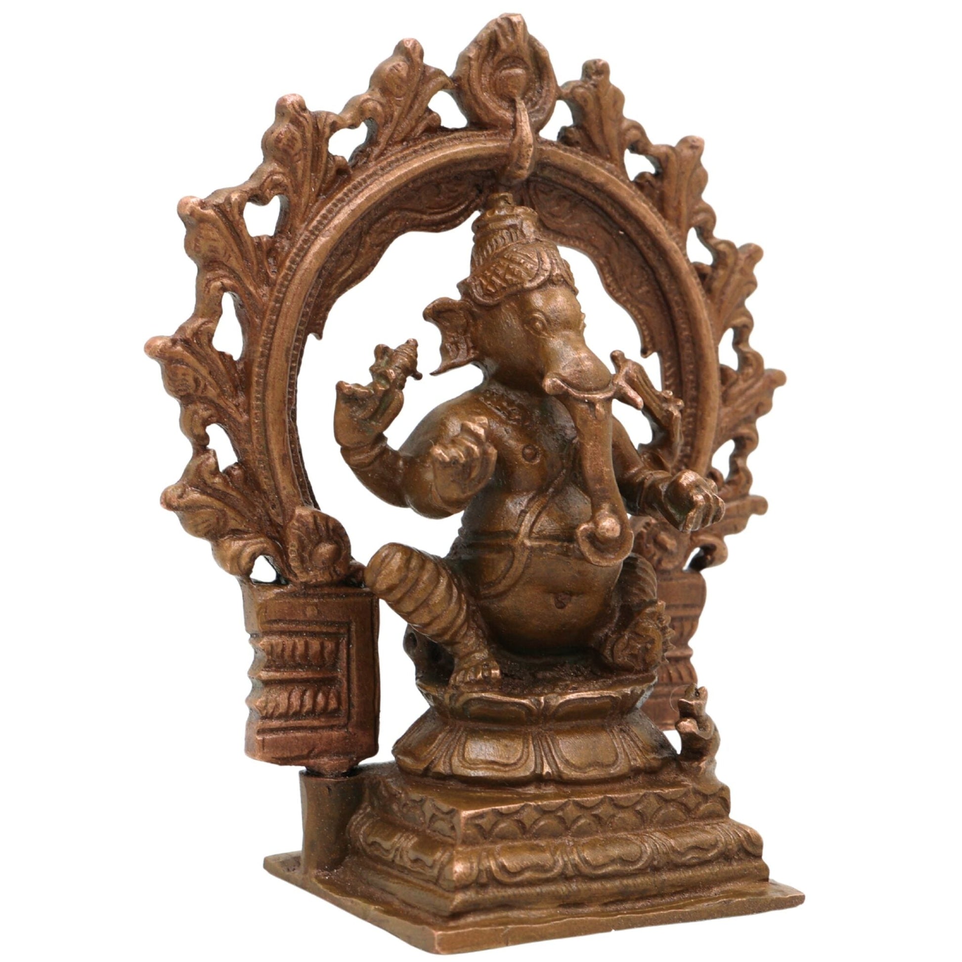 Handmade Bronze Ganesha Idol, Panchaloha Vinayaka Murti, Siddhivinayak Ganapati Statue, Ekadanta Vighnaharta Figurine, Chola Art, Brown, 4 Inch, 1 Piece
