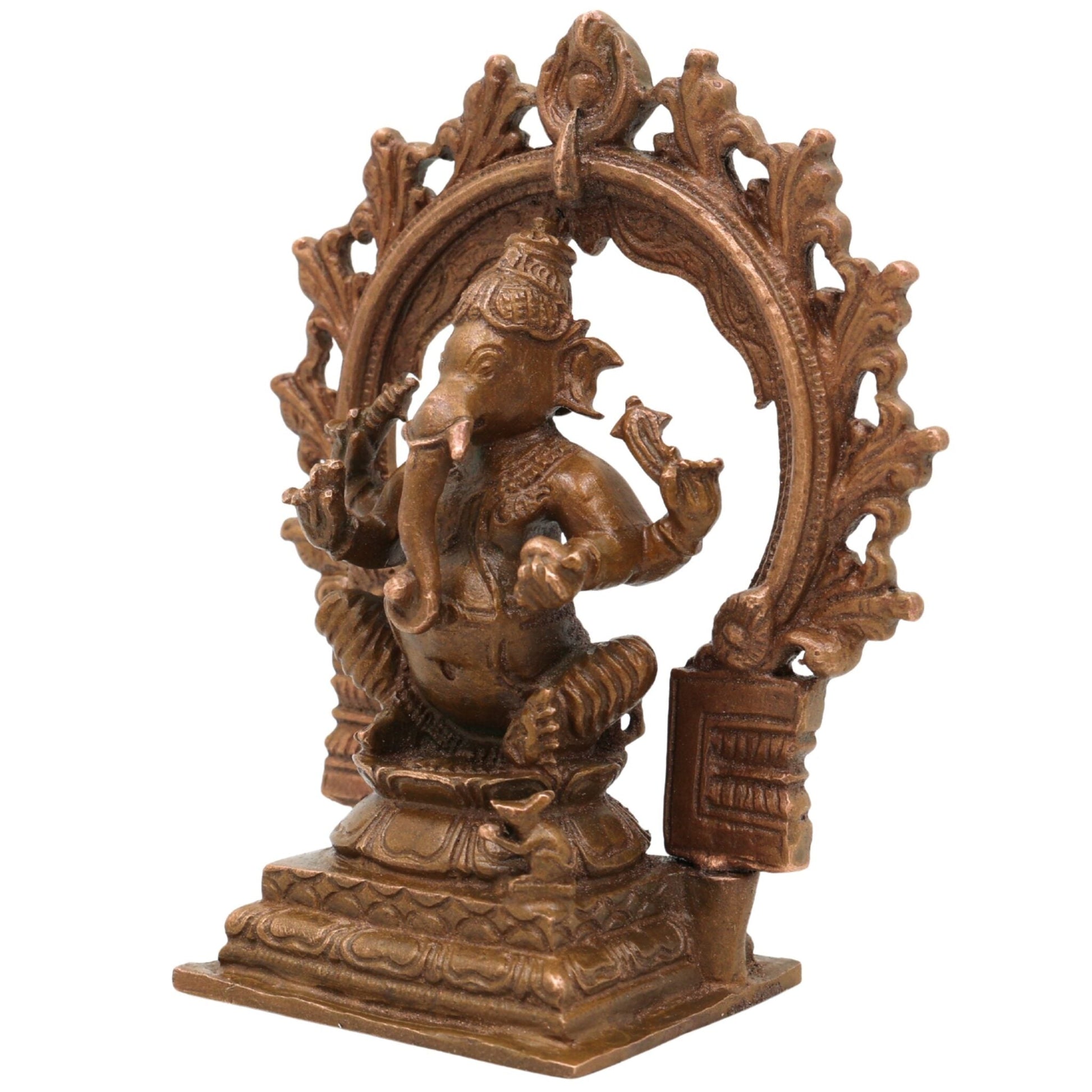 Handmade Bronze Ganesha Idol, Panchaloha Vinayaka Murti, Siddhivinayak Ganapati Statue, Ekadanta Vighnaharta Figurine, Chola Art, Brown, 4 Inch, 1 Piece