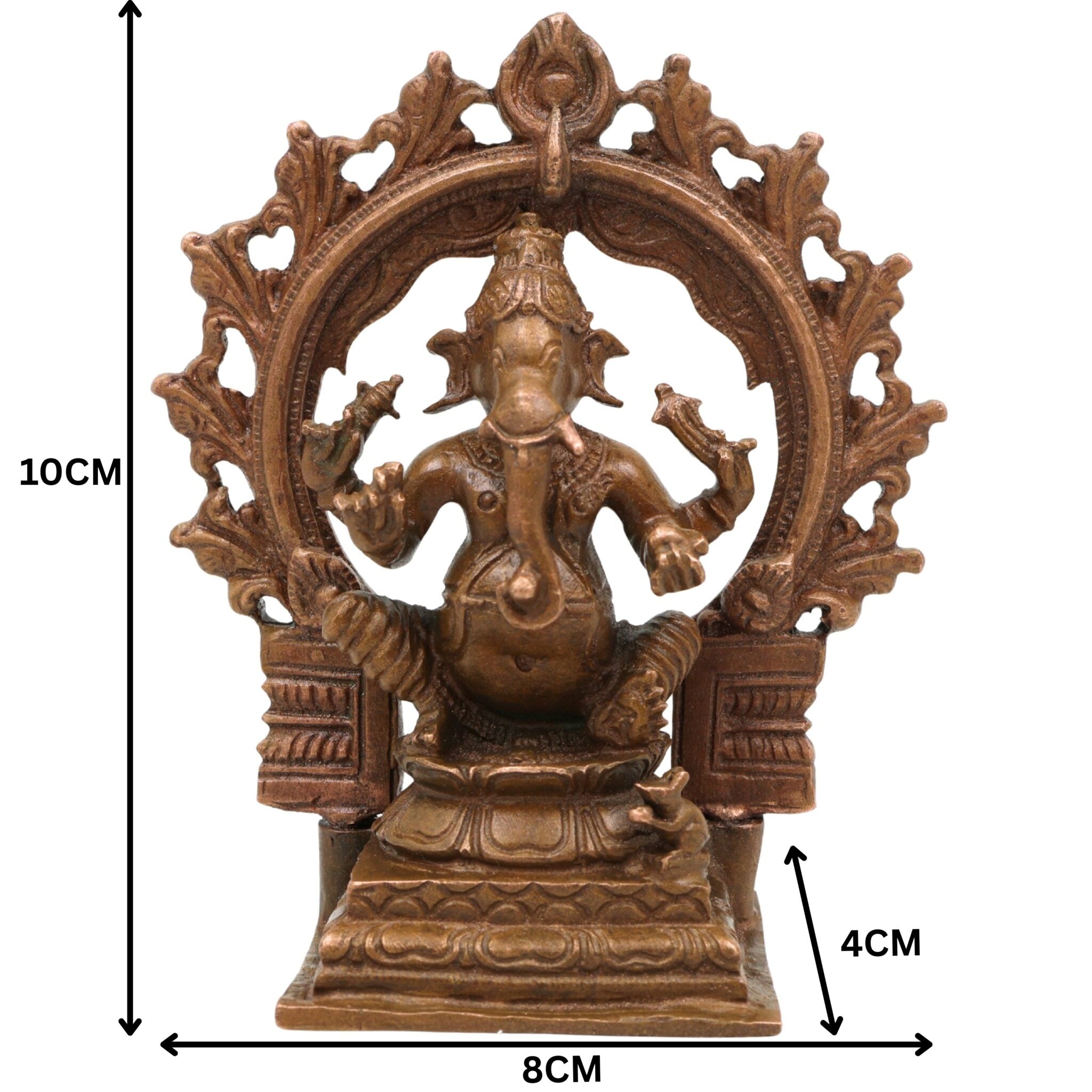 Handmade Bronze Ganesha Idol, Panchaloha Vinayaka Murti, Siddhivinayak Ganapati Statue, Ekadanta Vighnaharta Figurine, Chola Art, Brown, 4 Inch, 1 Piece