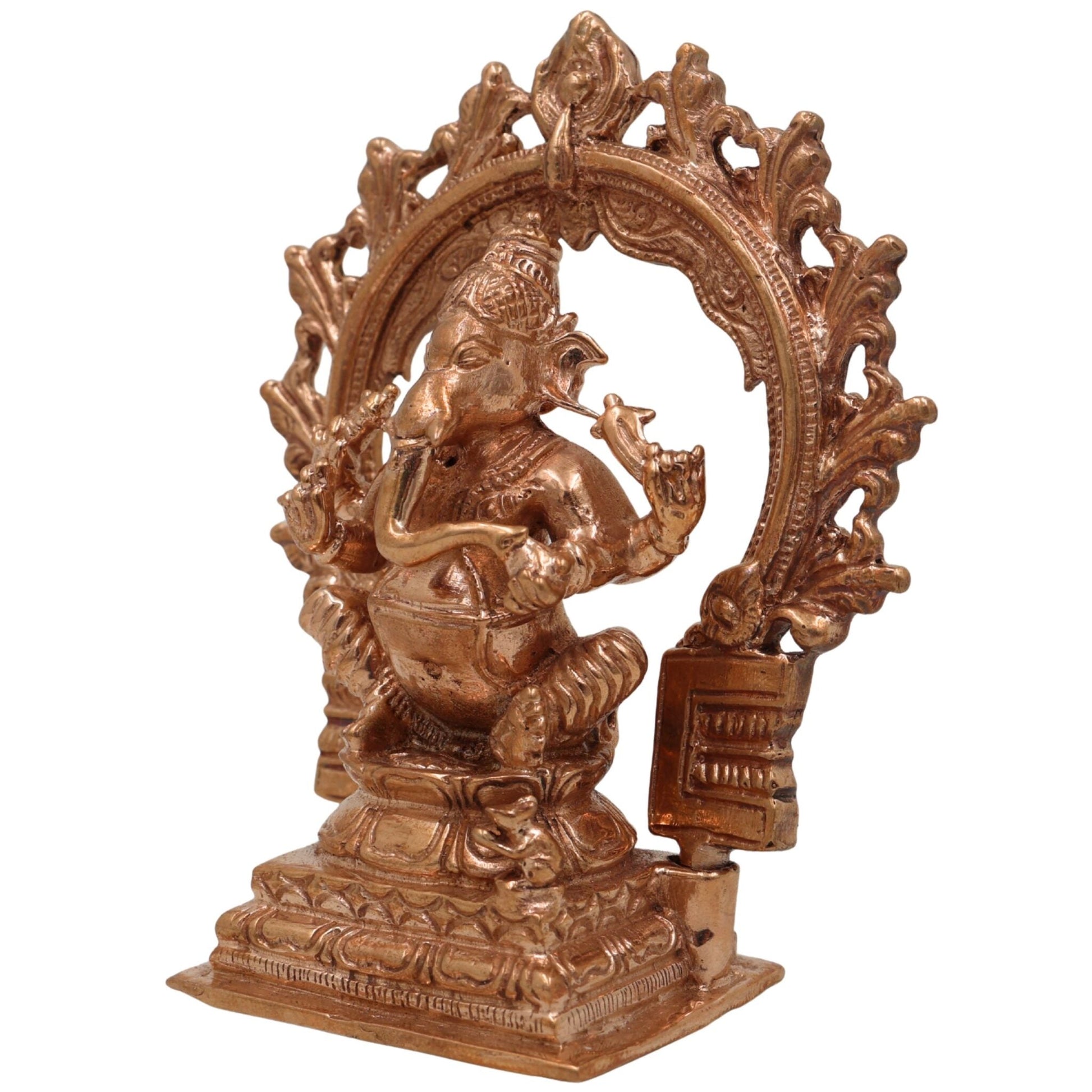 Handcrafted Bronze Ganesha Idol, Ganapati Vinayaka Murti, Siddhivinayak Statue, Panchaloha, Chola Art, Home Decor, Temple Sculpture, Brown, 4 Inch, 1 Piece