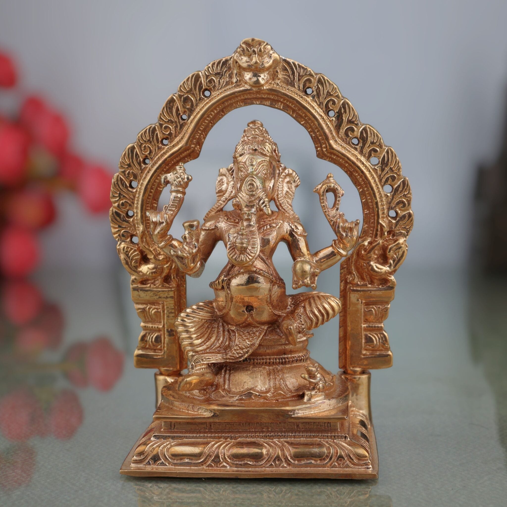 Bronze Ganesha Idol Statue, Ganapati Murti, Vinayaka Sculpture, Siddhivinayak Figurine, Panchaloha Handcrafted Lord Ganesha, Brown, 5 Inch, 1 Piece
