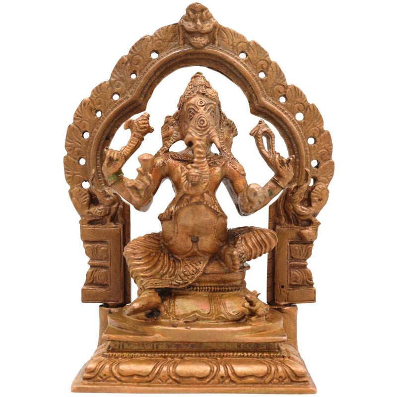 Bronze Ganesha with Prabhavali Idol, Handcrafted Vinayaka, Ekadanta Murti for Pooja, Home Decor & Spiritual Gifts, Brown, 5 Inch, 1 Piece