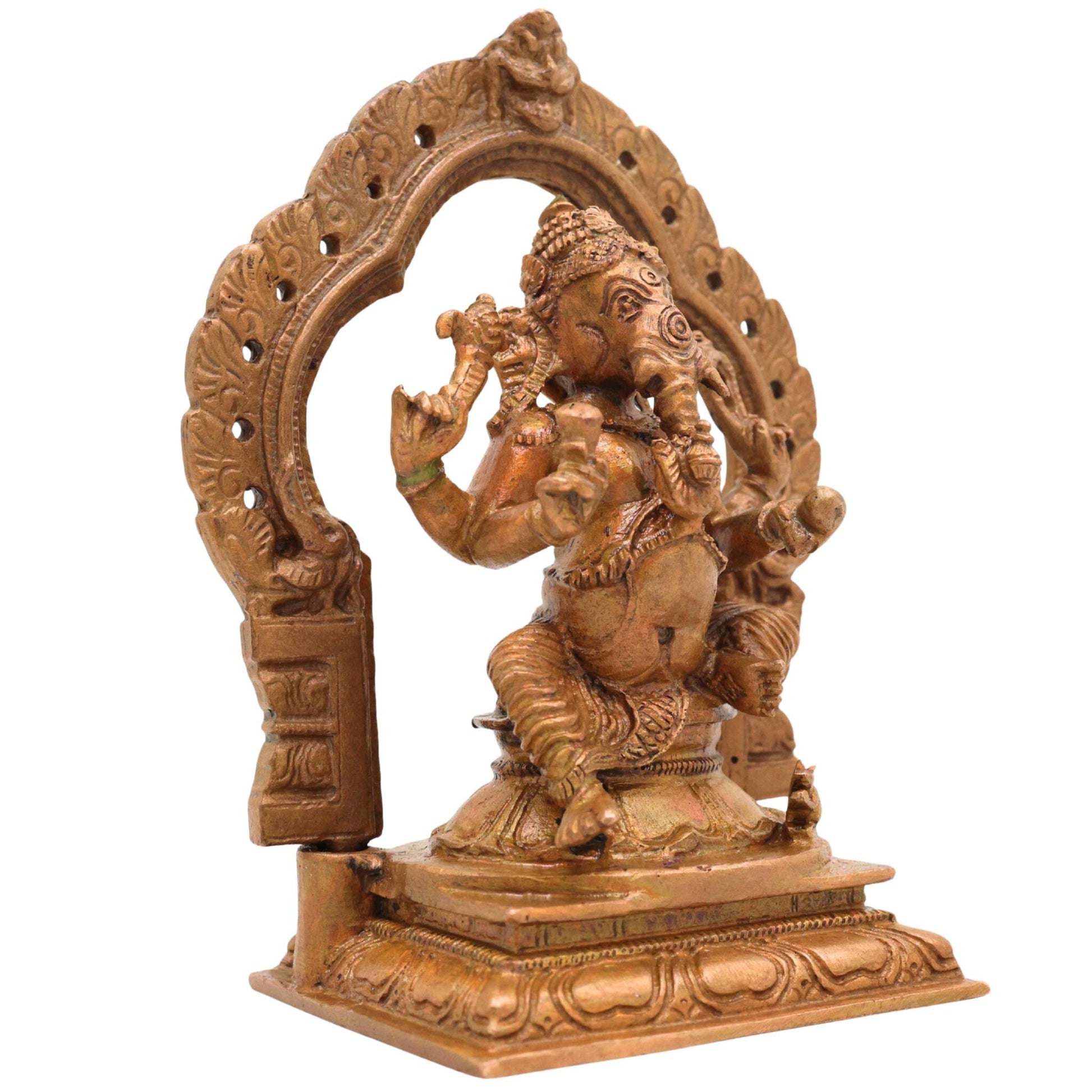 Bronze Ganesha with Prabhavali Idol, Handcrafted Vinayaka, Ekadanta Murti for Pooja, Home Decor & Spiritual Gifts, Brown, 5 Inch, 1 Piece
