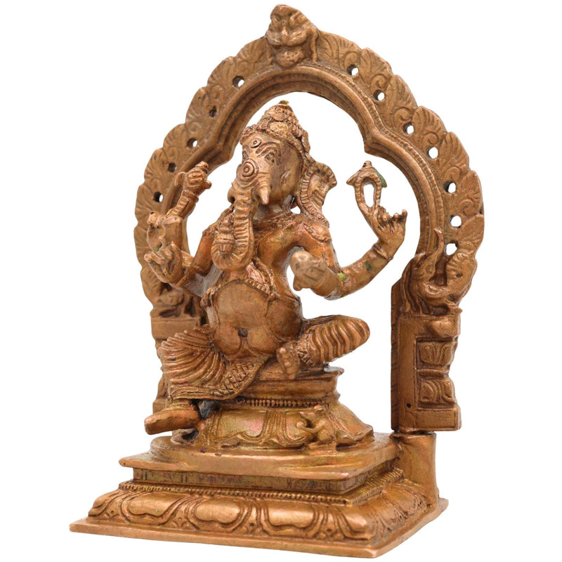 Bronze Ganesha with Prabhavali Idol, Handcrafted Vinayaka, Ekadanta Murti for Pooja, Home Decor & Spiritual Gifts, Brown, 5 Inch, 1 Piece