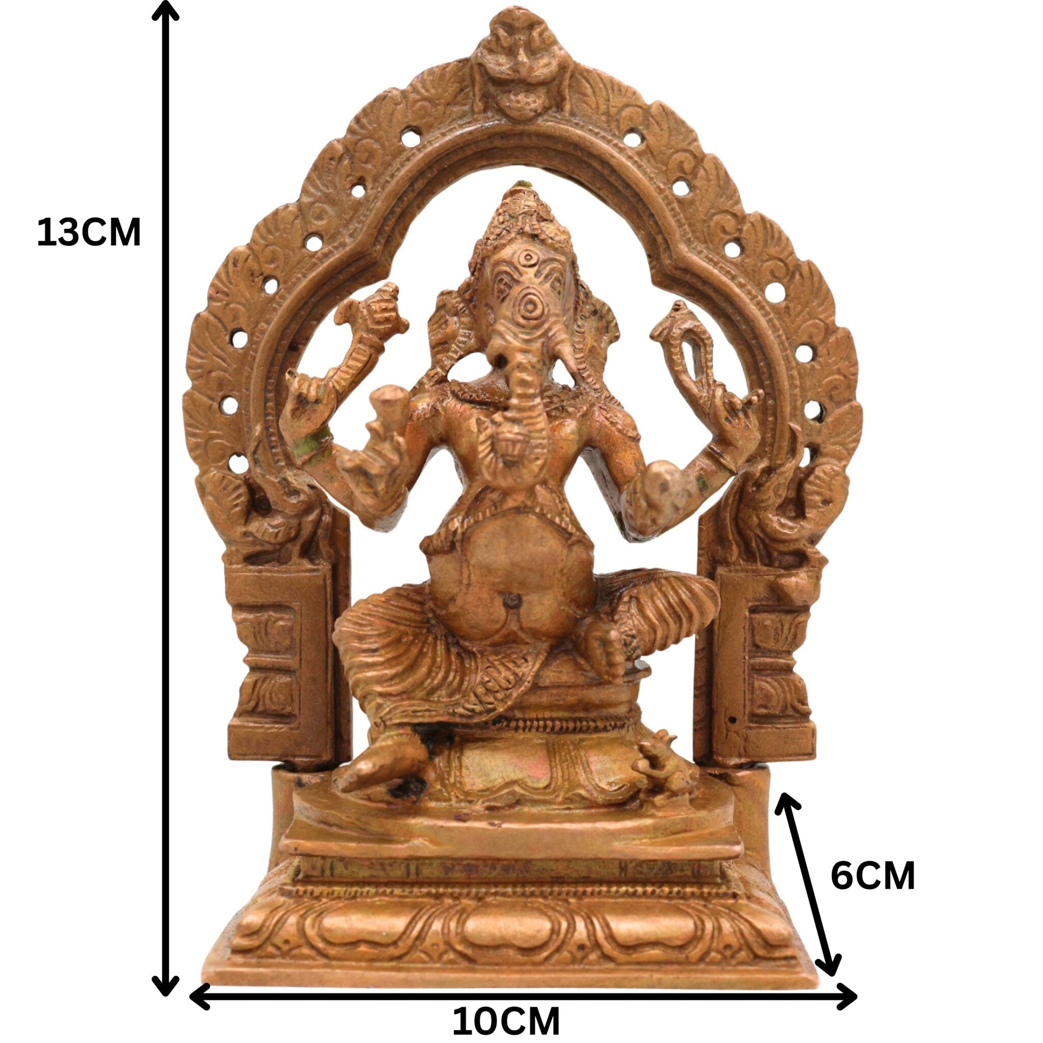 Bronze Ganesha with Prabhavali Idol, Handcrafted Vinayaka, Ekadanta Murti for Pooja, Home Decor & Spiritual Gifts, Brown, 5 Inch, 1 Piece