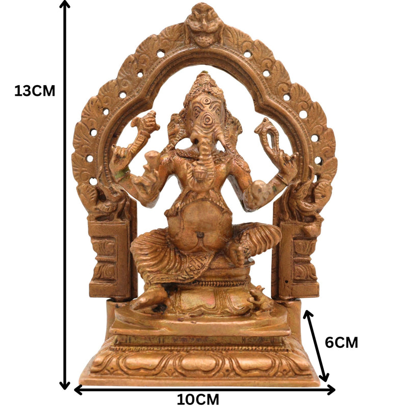 Bronze Ganesha with Prabhavali Idol, Handcrafted Vinayaka, Ekadanta Murti for Pooja, Home Decor & Spiritual Gifts, Brown, 5 Inch, 1 Piece
