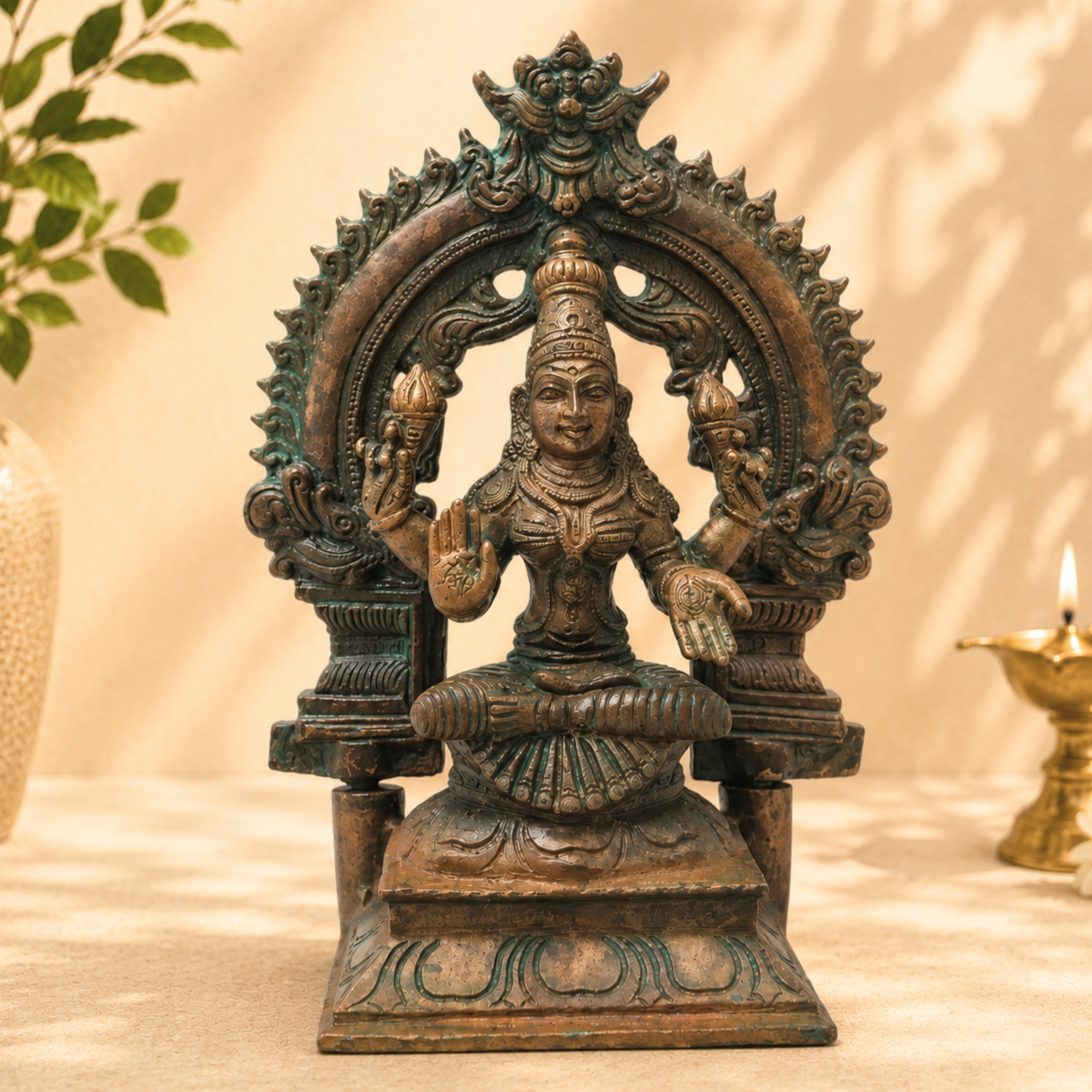 Bronze Mahalakshmi Idol Statue for Pooja, Vastu Decor, Temple Worship & Gifting, Brown, 6 Inch, 1 Piece
