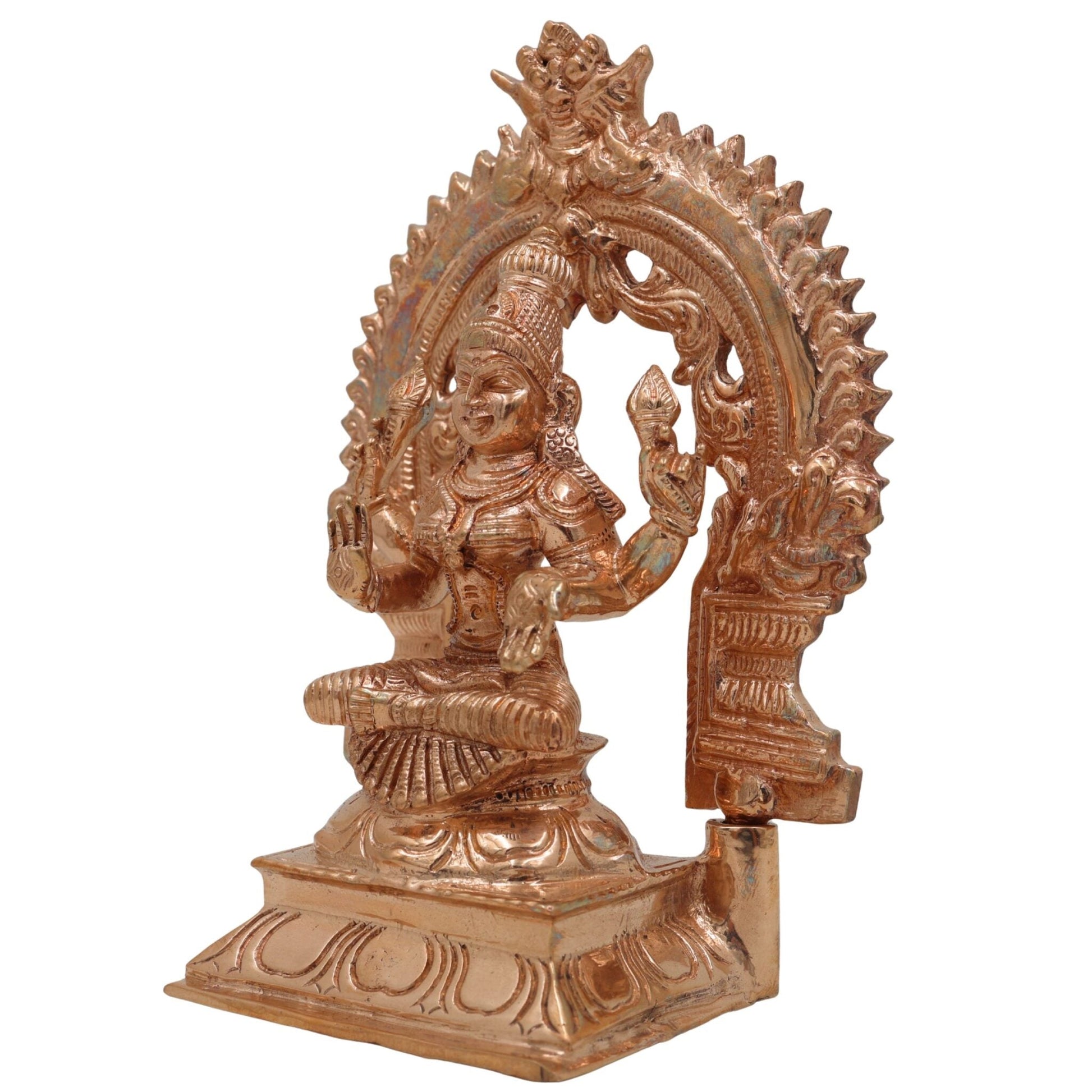 Bronze Handcrafted Lakshmi Idol, Maha Lakshmi Murti, Shri Padma Kamala Statue, Panchaloha, Chola Art, Home Temple Pooja Decor, Brown, 6 Inch, 1 Piece