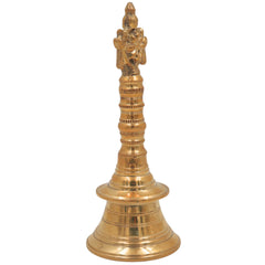 Brass Hand Bell Ghanti With Shankha And Chakra for Pooja, Aarti, Meditation & Temple Rituals, Decorative Peetal/Pittal Puja Bell, Gold, 8 Inch, 1 Piece