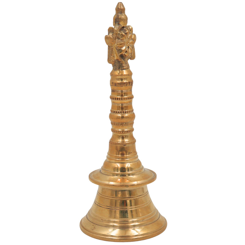 Brass Hand Bell Ghanti With Shankha And Chakra for Pooja, Aarti, Meditation & Temple Rituals, Decorative Peetal/Pittal Puja Bell, Gold, 8 Inch, 1 Piece