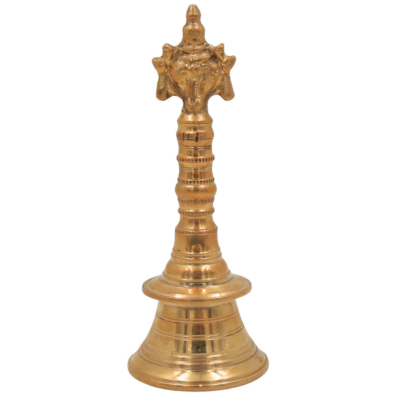 Brass Hand Bell Ghanti With Shankha And Chakra for Pooja, Aarti, Meditation & Temple Rituals, Decorative Peetal/Pittal Puja Bell, Gold, 8 Inch, 1 Piece