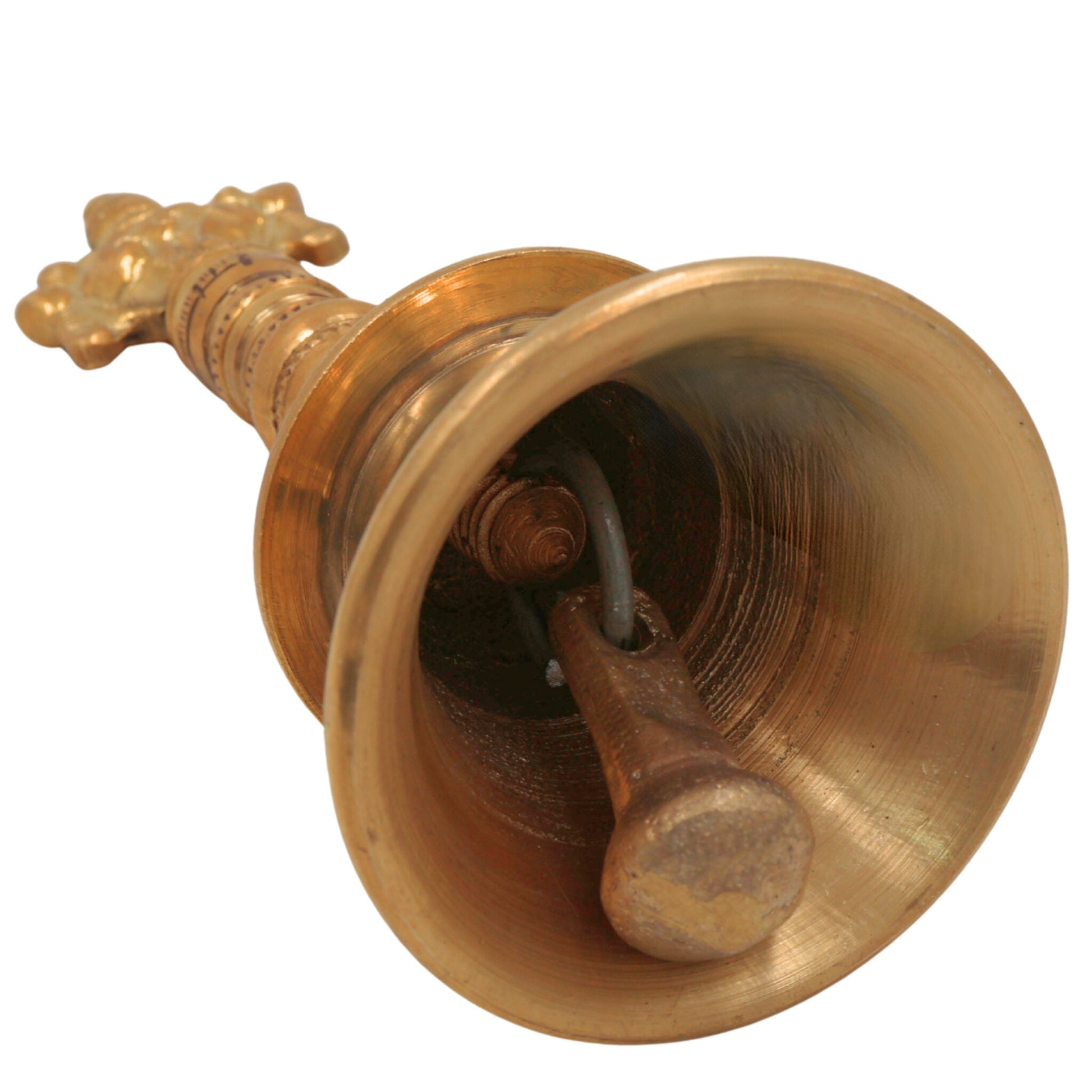 Brass Hand Bell Ghanti With Shankha And Chakra for Pooja, Aarti, Meditation & Temple Rituals, Decorative Peetal/Pittal Puja Bell, Gold, 8 Inch, 1 Piece