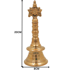 Brass Hand Bell Ghanti With Shankha And Chakra for Pooja, Aarti, Meditation & Temple Rituals, Decorative Peetal/Pittal Puja Bell, Gold, 8 Inch, 1 Piece