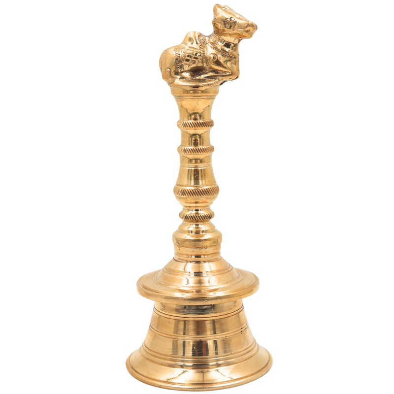 Brass Hand Bell/Ghanti for Pooja, Aarti, Meditation & Temple Decor, Peetal/Pittal Ritual Idol Bell, Mini Decorative Indian Prayer Bell, Gold, 8 Inch, 1 Piece
