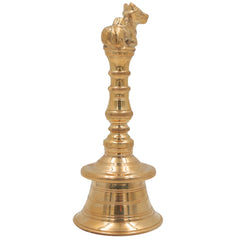 Brass Hand Bell/Ghanti for Pooja, Aarti, Meditation & Temple Decor, Peetal/Pittal Ritual Idol Bell, Mini Decorative Indian Prayer Bell, Gold, 8 Inch, 1 Piece