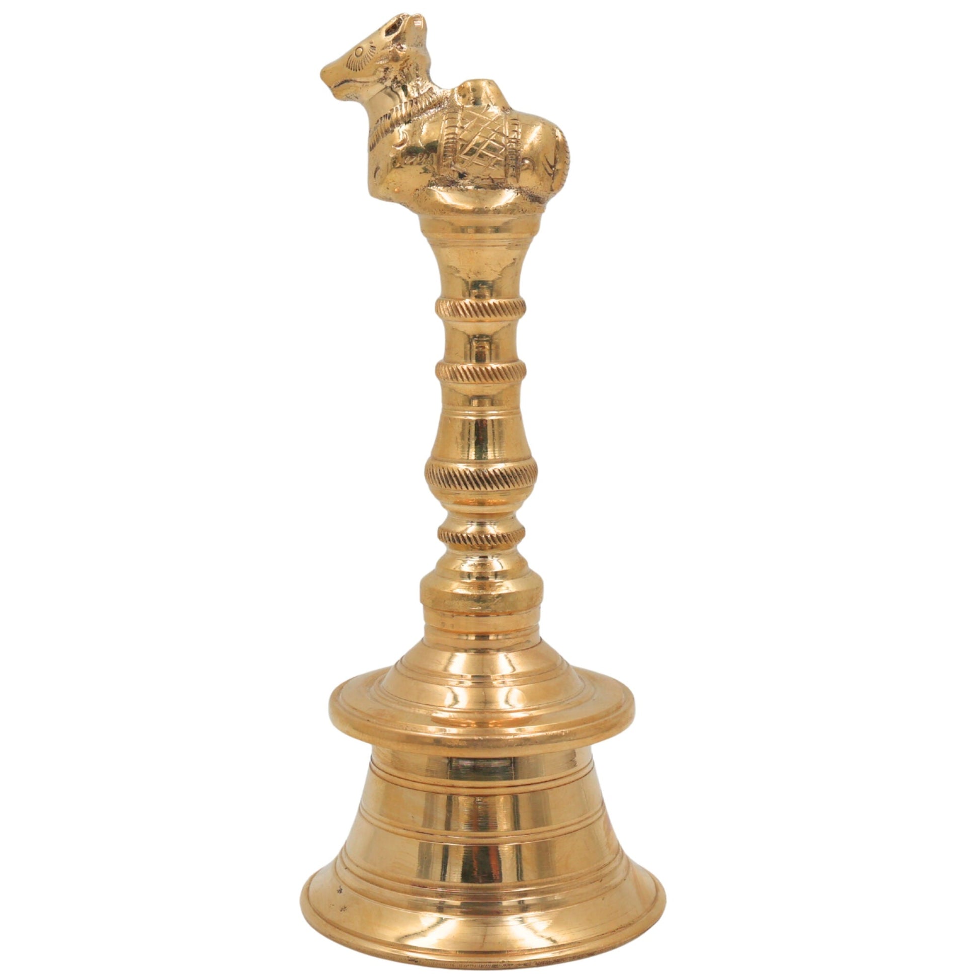 Brass Hand Bell/Ghanti for Pooja, Aarti, Meditation & Temple Decor, Peetal/Pittal Ritual Idol Bell, Mini Decorative Indian Prayer Bell, Gold, 8 Inch, 1 Piece
