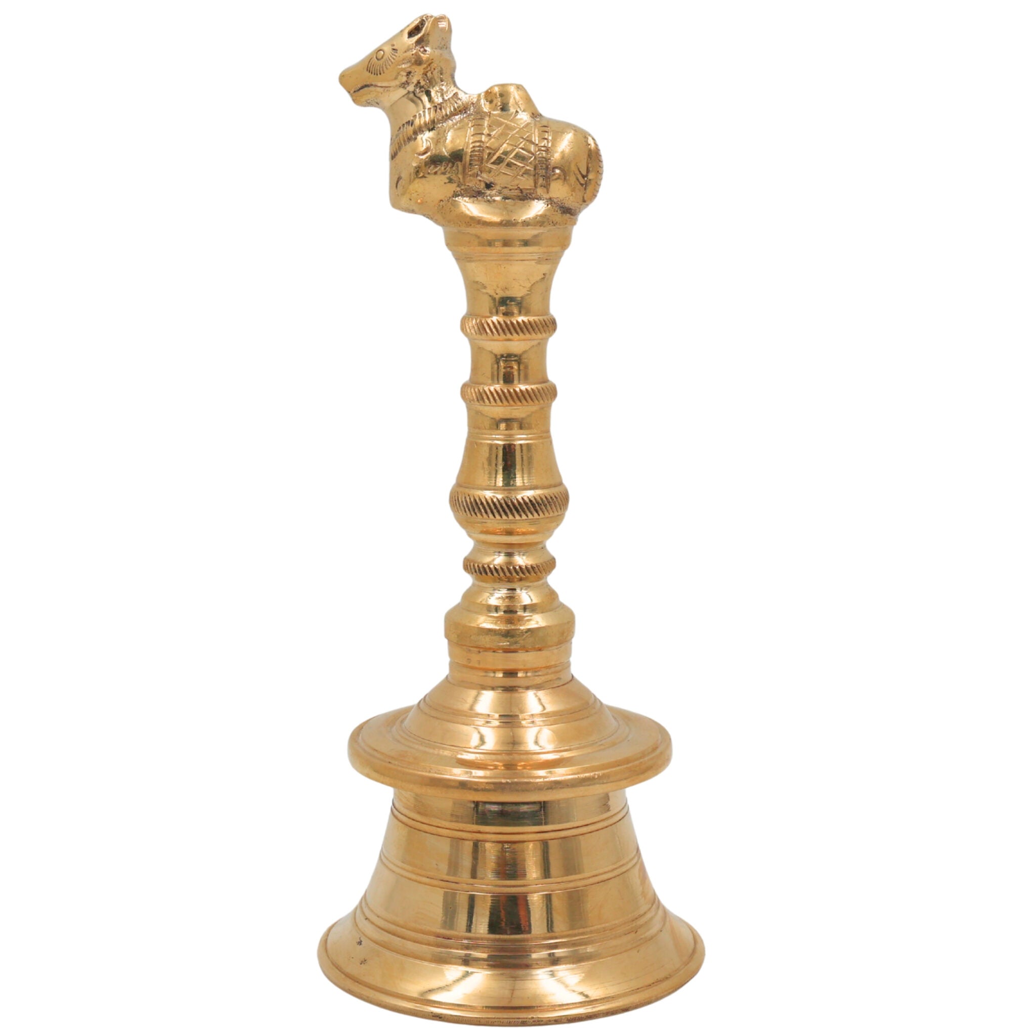 Brass Hand Bell/Ghanti for Pooja, Aarti, Meditation & Temple Decor, Peetal/Pittal Ritual Idol Bell, Mini Decorative Indian Prayer Bell, Gold, 8 Inch, 1 Piece