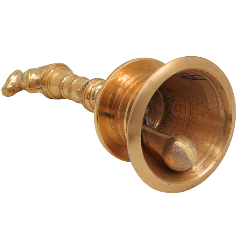 Brass Hand Bell/Ghanti for Pooja, Aarti, Meditation & Temple Decor, Peetal/Pittal Ritual Idol Bell, Mini Decorative Indian Prayer Bell, Gold, 8 Inch, 1 Piece