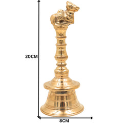 Brass Hand Bell/Ghanti for Pooja, Aarti, Meditation & Temple Decor, Peetal/Pittal Ritual Idol Bell, Mini Decorative Indian Prayer Bell, Gold, 8 Inch, 1 Piece