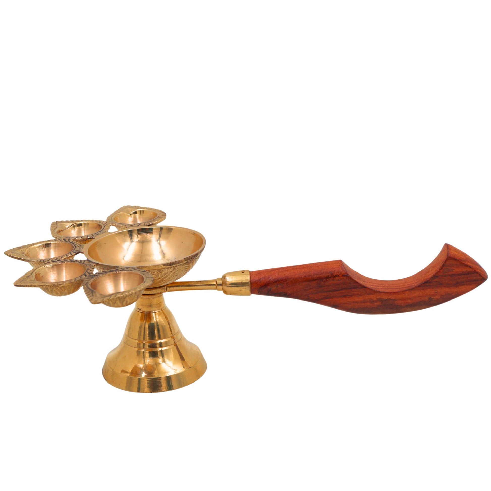 Brass Pancha Arthi Diya, Panch Aarti Lamp, Pancha Deeparadhana Oil Lamp, Pooja Deepak for Home Temple & Festival Decor, Gold, 3 Inch, 1 Piece