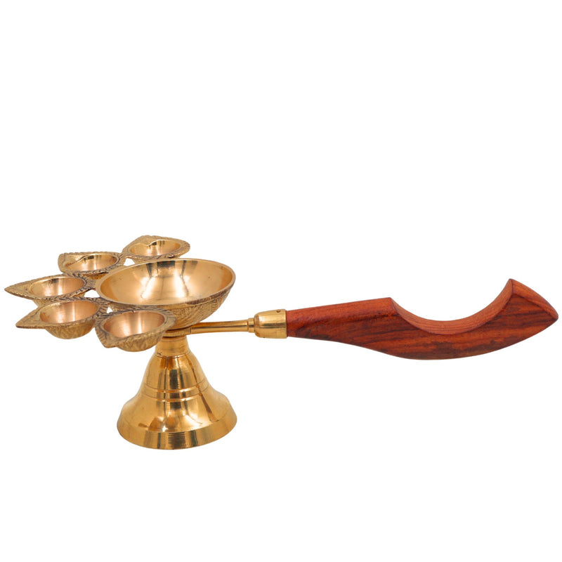Brass Pancha Arthi Diya, Panch Aarti Lamp, Pancha Deeparadhana Oil Lamp, Pooja Deepak for Home Temple & Festival Decor, Gold, 3 Inch, 1 Piece
