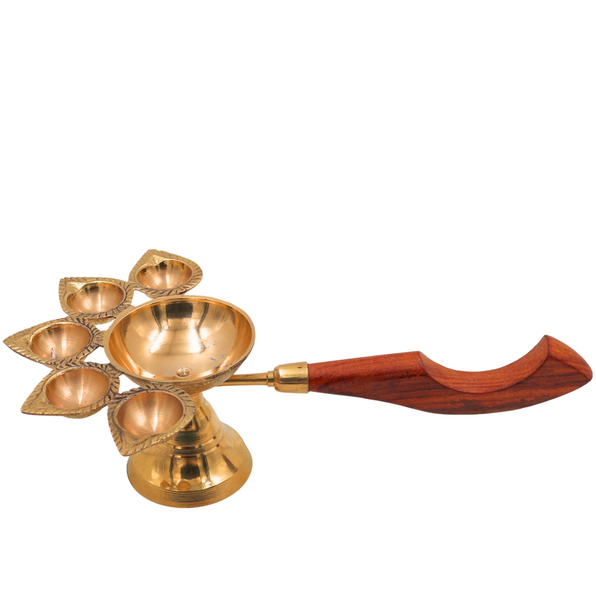 Brass Pancha Arthi Diya, Panch Aarti Lamp, Pancha Deeparadhana Oil Lamp, Pooja Deepak for Home Temple & Festival Decor, Gold, 3 Inch, 1 Piece