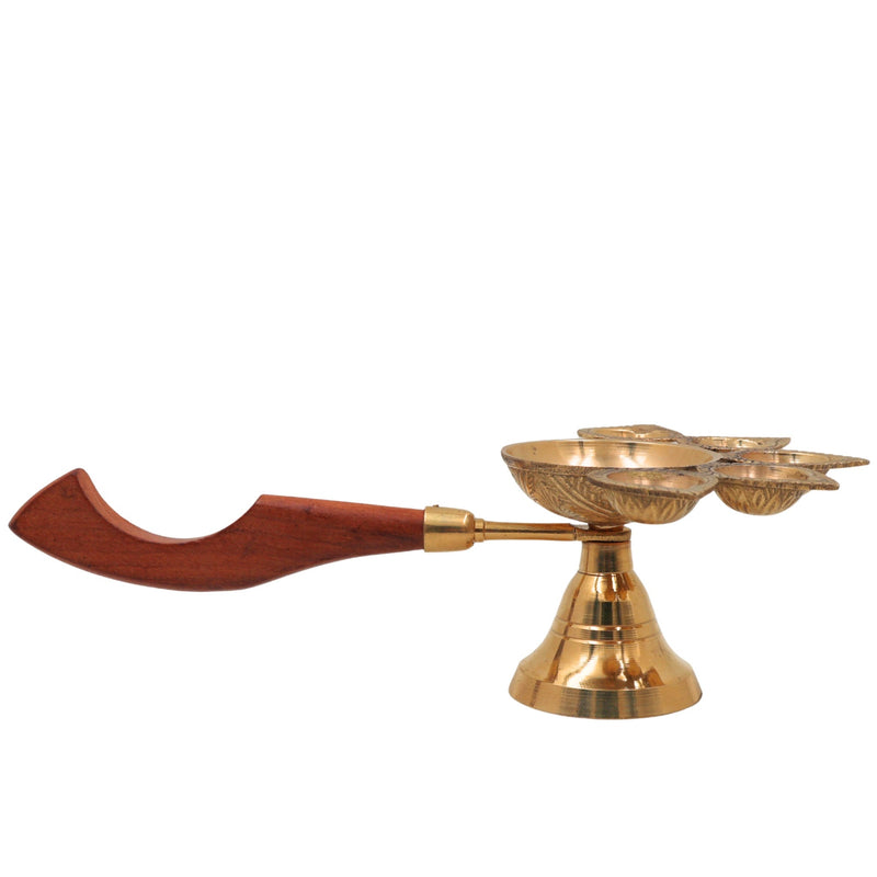 Brass Pancha Arthi Diya, Panch Aarti Lamp, Pancha Deeparadhana Oil Lamp, Pooja Deepak for Home Temple & Festival Decor, Gold, 3 Inch, 1 Piece