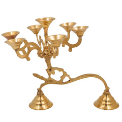 Brass Aarti Diya Set, Handcrafted Peetal Puja Arthi with 7 Oil Lamps, Traditional Deepak for Temple, Home, Diwali & Hindu Pooja, Gold, 7 Inch, 1 Piece