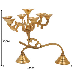 Brass Aarti Diya Set, Handcrafted Peetal Puja Arthi with 7 Oil Lamps, Traditional Deepak for Temple, Home, Diwali & Hindu Pooja, Gold, 7 Inch, 1 Piece