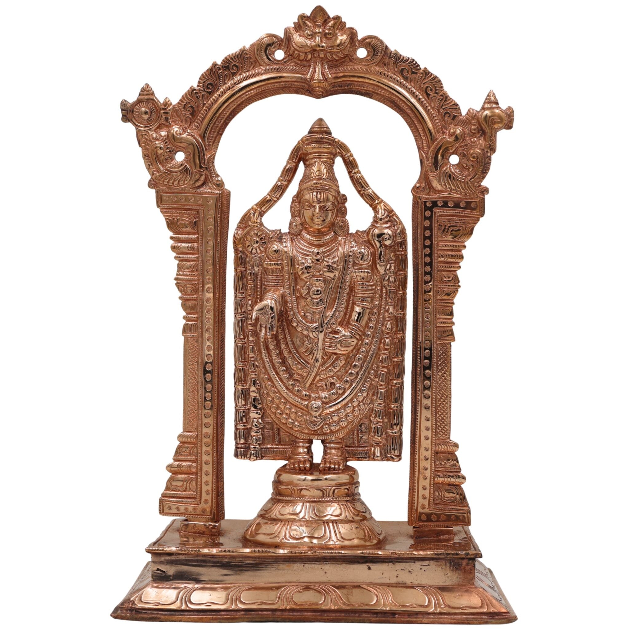 Bronze Tirupati Balaji Idol, Lord Venkateswara Murti, Srinivasa Statue, Govinda Sculpture, Panchaloha Venkateshwara Figurine, Handcrafted, Gold, 12 Inch, 1 Piece