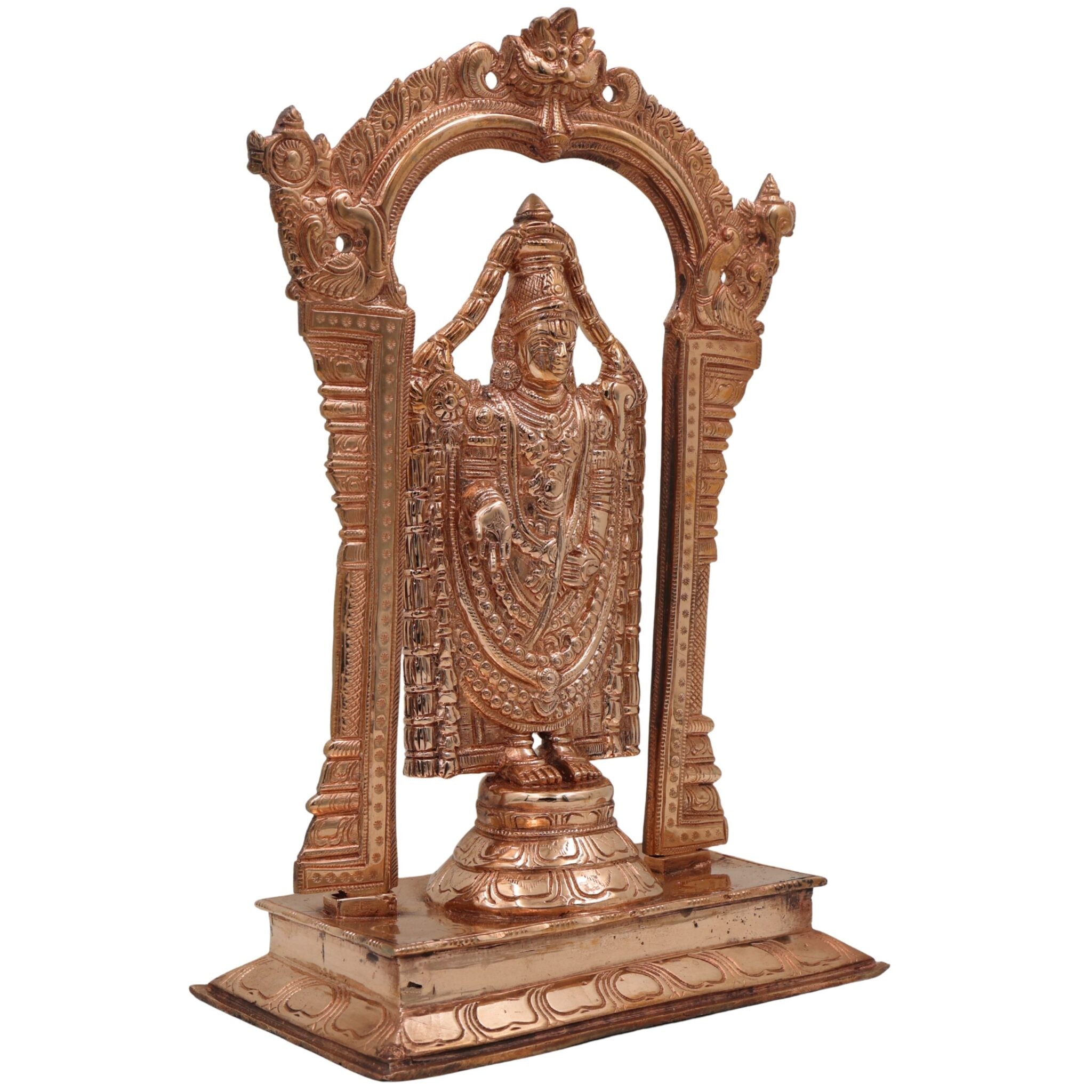 Bronze Tirupati Balaji Idol, Lord Venkateswara Murti, Srinivasa Statue, Govinda Sculpture, Panchaloha Venkateshwara Figurine, Handcrafted, Gold, 12 Inch, 1 Piece