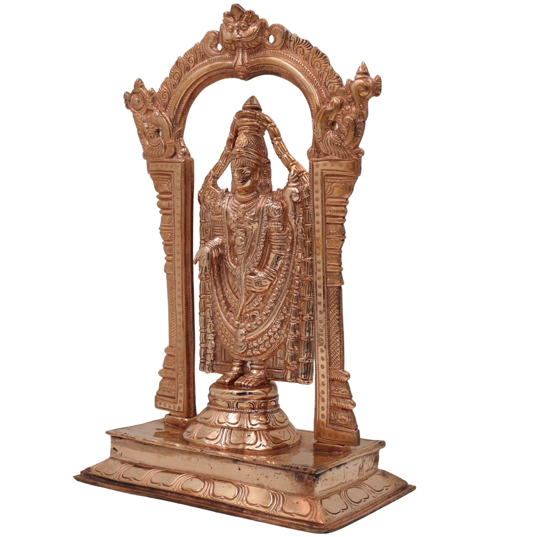 Bronze Tirupati Balaji Idol, Lord Venkateswara Murti, Srinivasa Statue, Govinda Sculpture, Panchaloha Venkateshwara Figurine, Handcrafted, Gold, 12 Inch, 1 Piece
