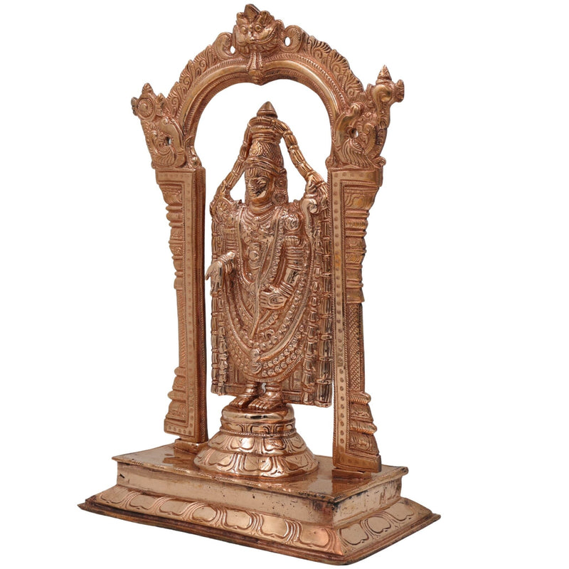 Bronze Tirupati Balaji Idol, Lord Venkateswara Murti, Srinivasa Statue, Govinda Sculpture, Panchaloha Venkateshwara Figurine, Handcrafted, Gold, 12 Inch, 1 Piece