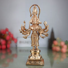 Bronze Panchamukhi Hanuman Idol | Five Faced Anjaneya Bajrangbali Murti | Panchmukhi Veer Maruti Sculpture for Home Temple Pooja Decor, Gold, 11 Inch, 1 Piece