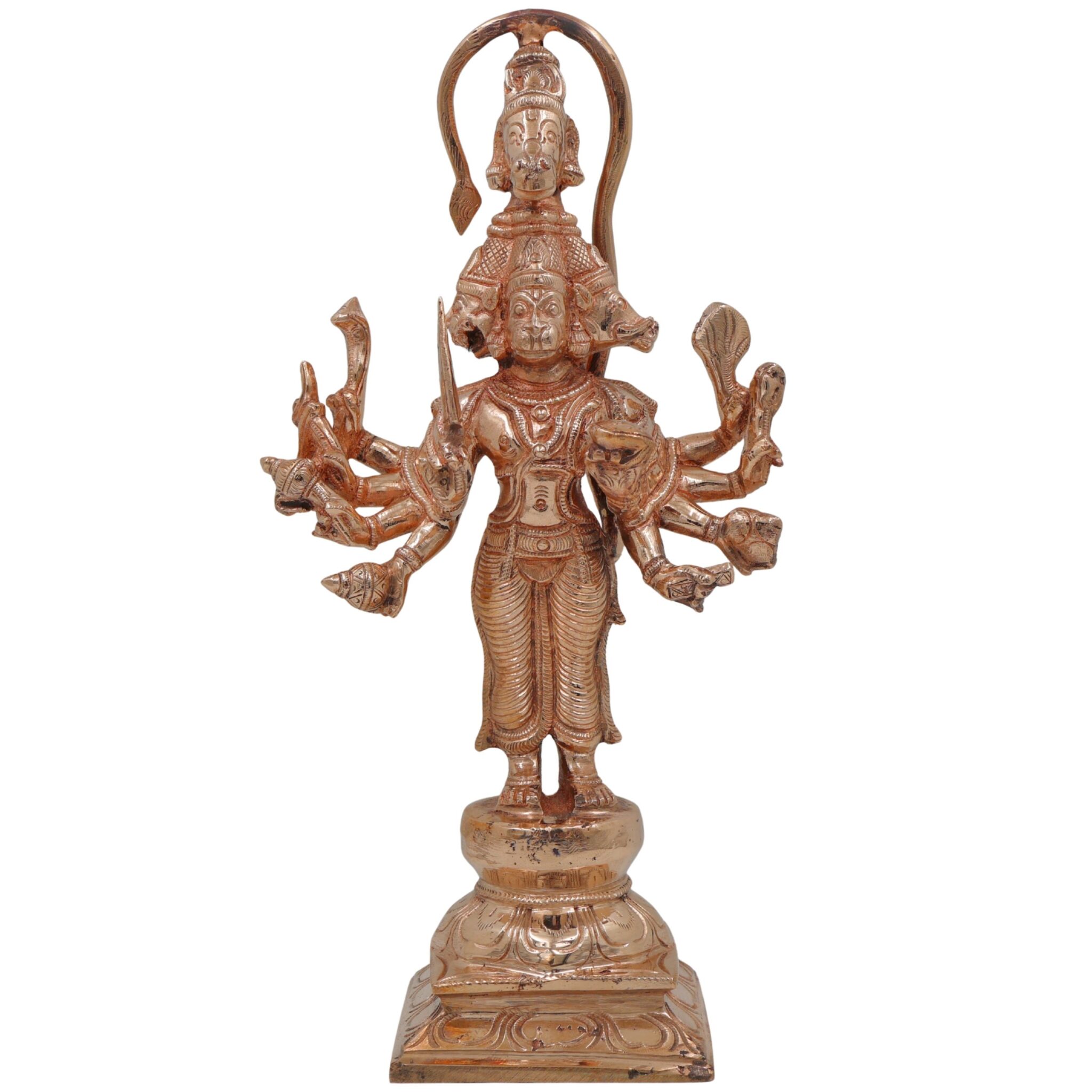 Bronze Panchamukhi Hanuman Idol | Five Faced Anjaneya Bajrangbali Murti | Panchmukhi Veer Maruti Sculpture for Home Temple Pooja Decor, Gold, 11 Inch, 1 Piece